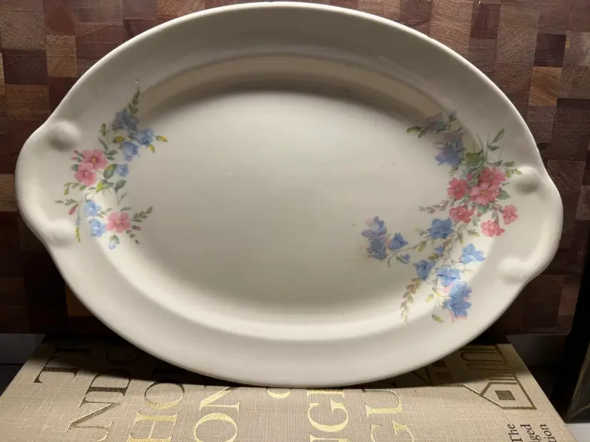 Edwin Knowles Oval Serving Platter with Pink and Blue Floral Design