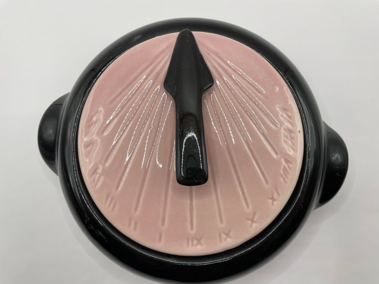 VTG Shawnee Kenwood Pottery 1950s Sundial Pink Black Casserole Dish Art Deco MCM