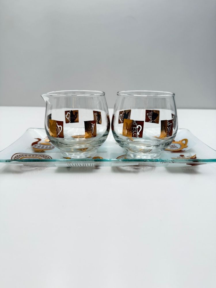 Inland Glass Mid Century Creamer Open Sugar With Glass Underplate