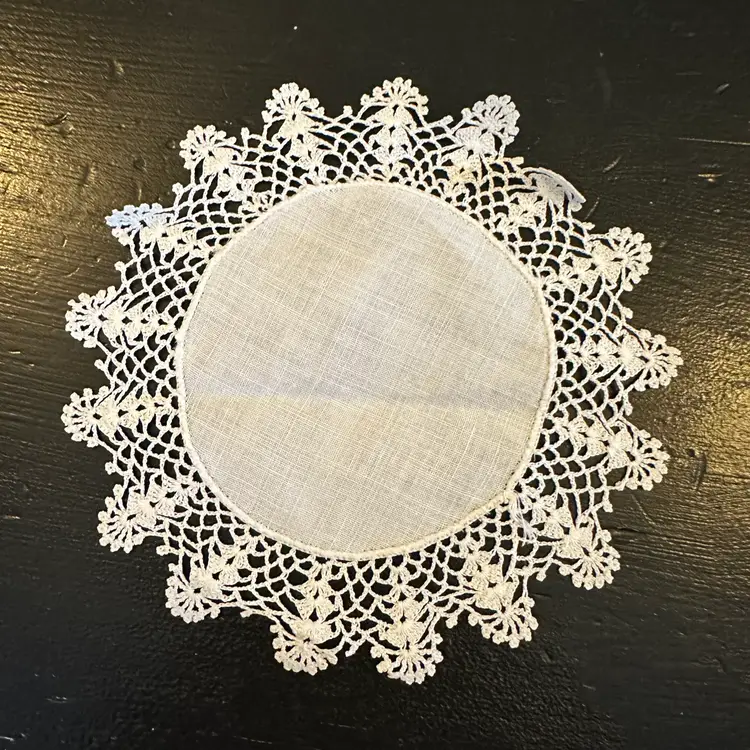 Vintage Set of 3 Matching Linen Centered Hand Crocheted Lace Edged Doilies #47