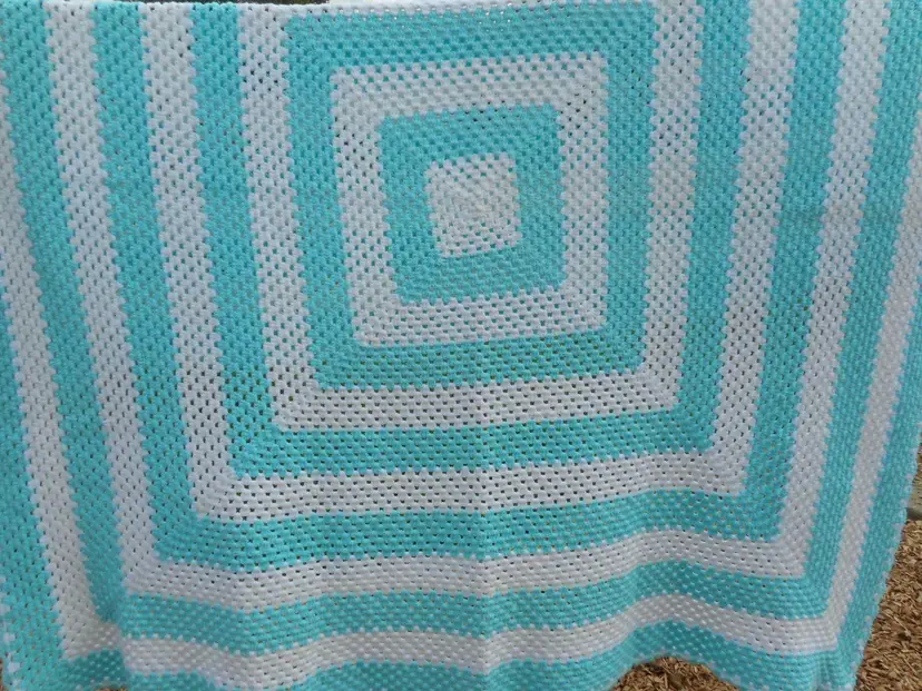 Blue and White lap blanket throw afghan handmade from estate 68 x 64