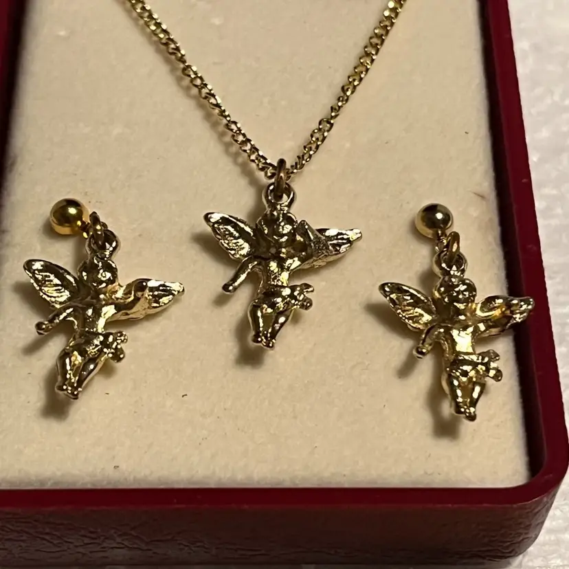 Gold Plated Angel Earring Necklace Set
