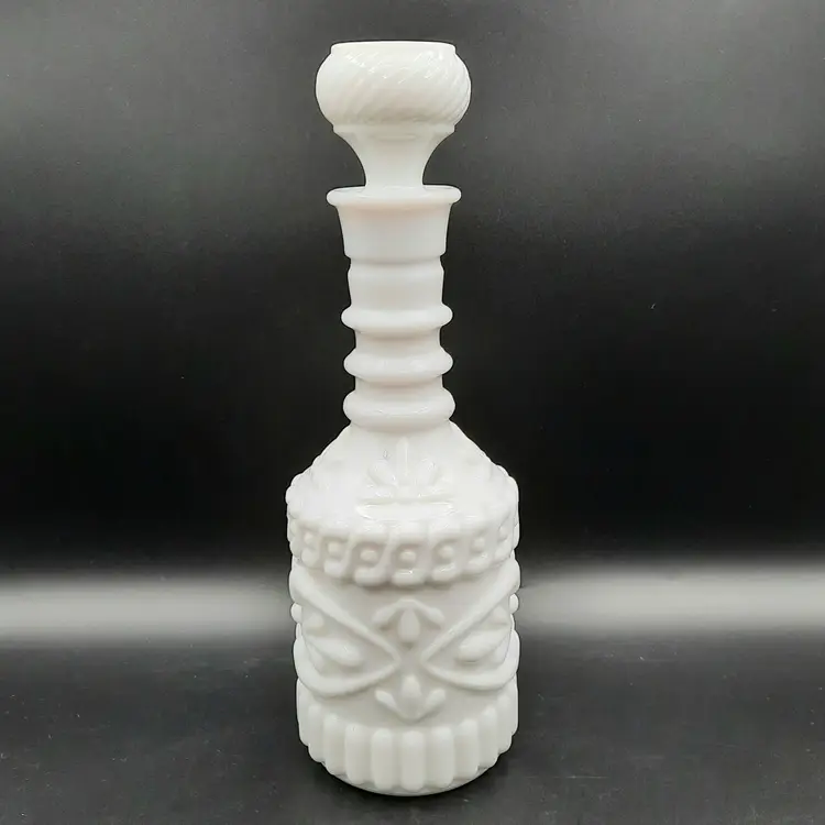 White Milk Glass Jim Beam Decanter Liquor Bottle with Stopper
