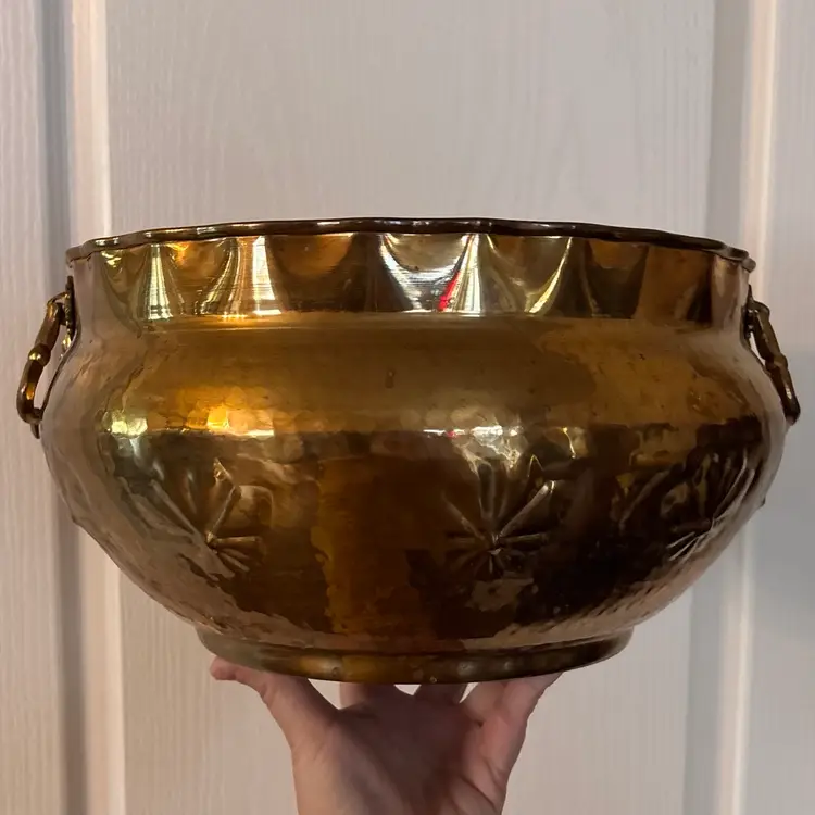 Vintage Hammered Solid Brass Large Bowl Planter