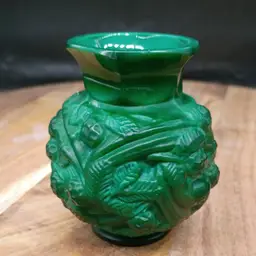 Onela Malachite Glass Bud Vase Art Deco Revival 1990's 3" Czech Republic.