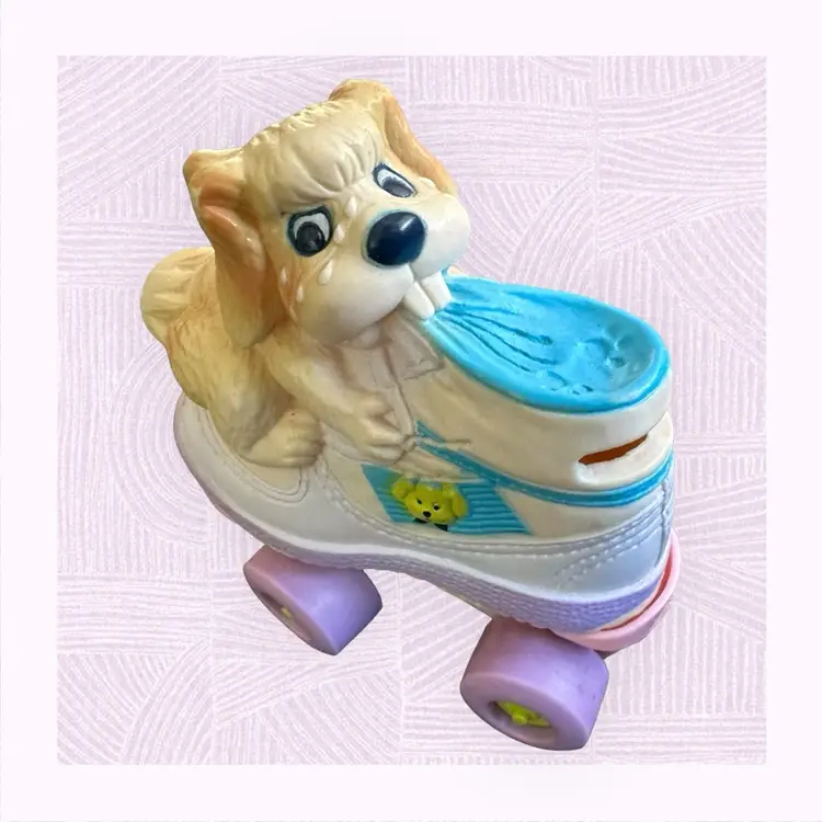 Vintage Ray Novelty Dog On Roller-skates Coin Bank Rubber Circa 1985