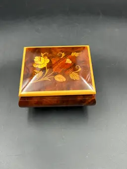 Vintage Reuge Inlaid Wood Music Box, Swiss Music Move “ The Emperor Waltz” floral pattern