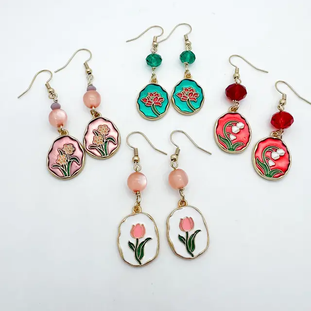 Flower Earrings Enamel Detail Various Options Handmade