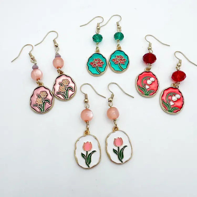 Flower Earrings Enamel Detail Various Options Handmade