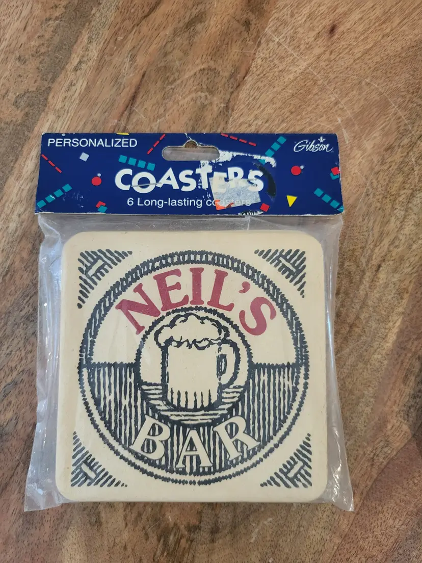 Vintage Neil's Bar Coasters 4" x 4" Set of 6 Gibson Greetings 1993 NEW