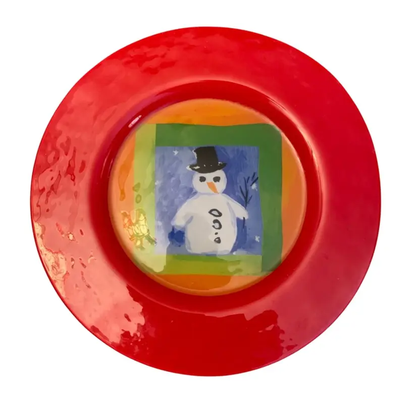 Snowman Glass Paint Reverse Painted 13 X 5/8 Inches