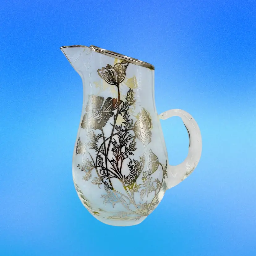Vintage Silver Overlay PitcherBy Cambridge Glass 1940sSilver City Serveware Collection Flanders Poppies Pattern
