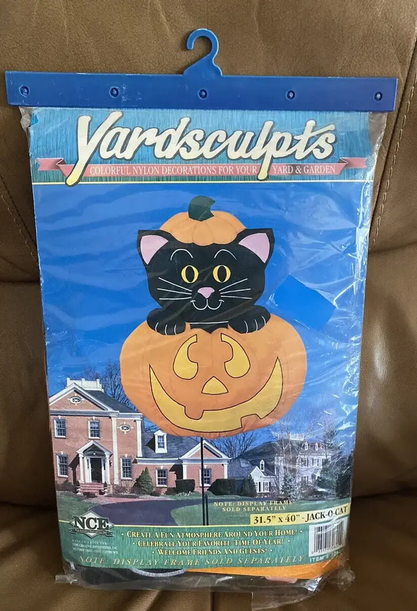 Yardsculpts Black Cat In Pumpkin Halloween Yard Flag Decor 31.5”x40” Vtg 1998