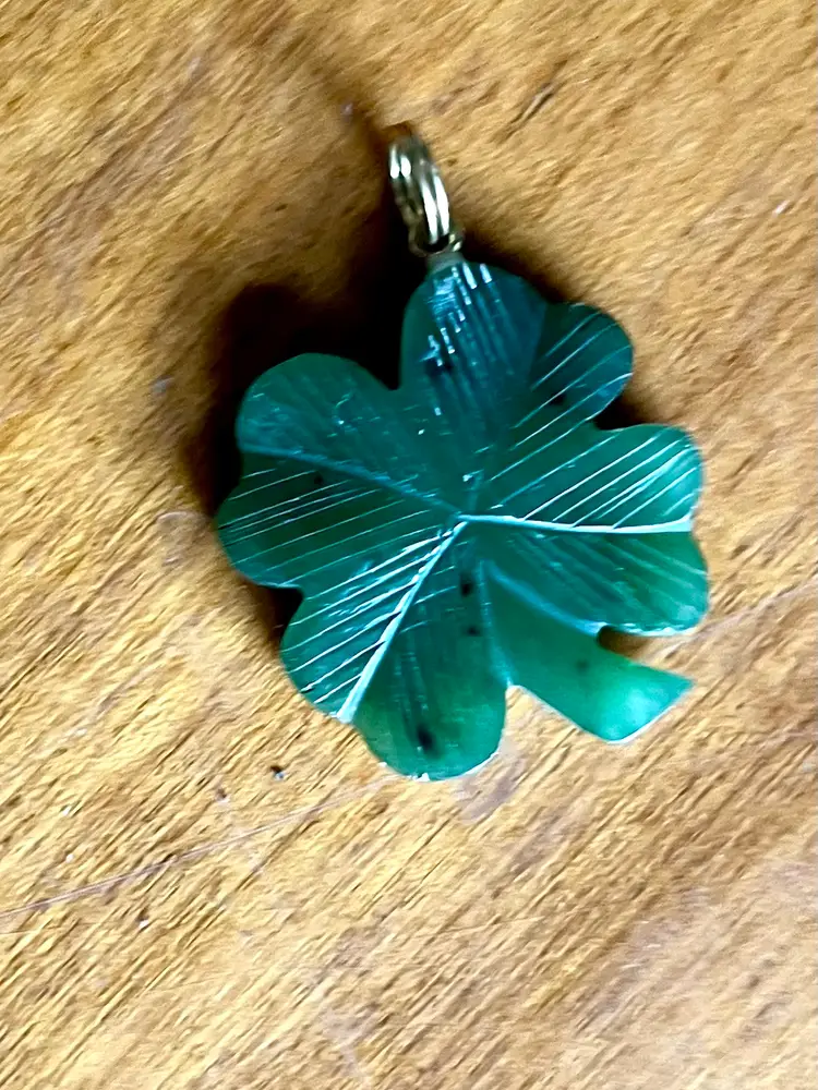 Carved Jade Shamrock Irish Charm 1 inch Preowned Excellent