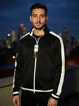 Men's Black White Track Jacket Full Zip Athletic Sportswear Jacket Size Medium