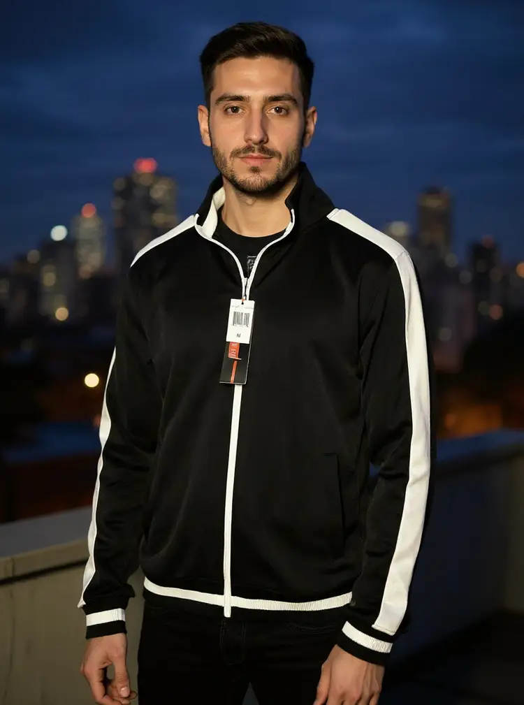 Men's Black White Track Jacket Full Zip Athletic Sportswear Jacket Size Medium