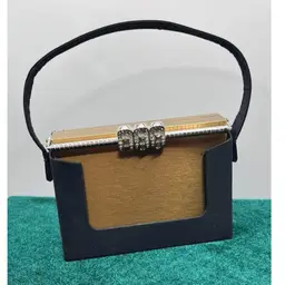 Vintage 1940s VOLUPTE Sapphire Rhinestone Carry-All Compact Box Purse