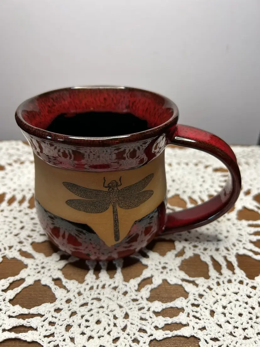 Always Azul Dragonfly Red Glazed @4” Tall Pottery Mug