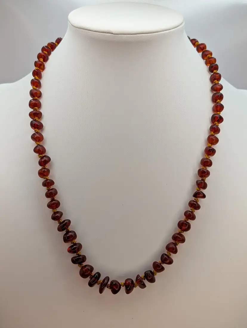 Hand Knotted Genuine Amber Beaded Necklace Deep Honey Color See Photos