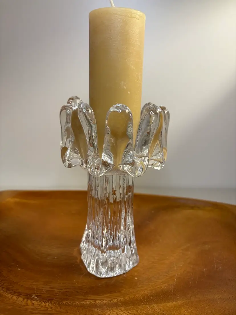 Kosta Boda Sunflower candleholder Göran Warff vintage ice glass Swedish decor