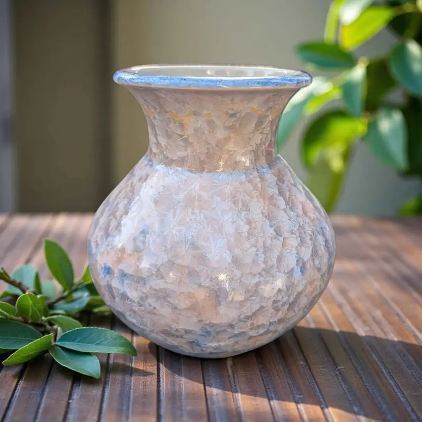 Handmade Studio Art Pottery Macro Crystalline Glaze Vase Signed