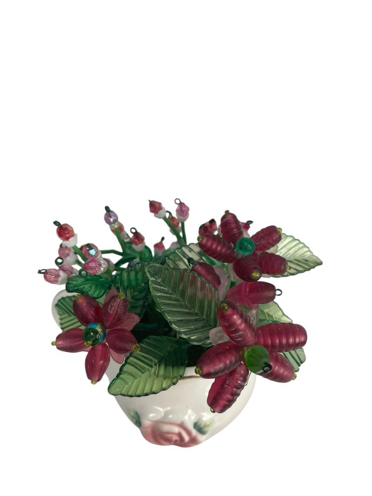 Porcelain Creamer With Beaded Flowers Assembled Made By Me
