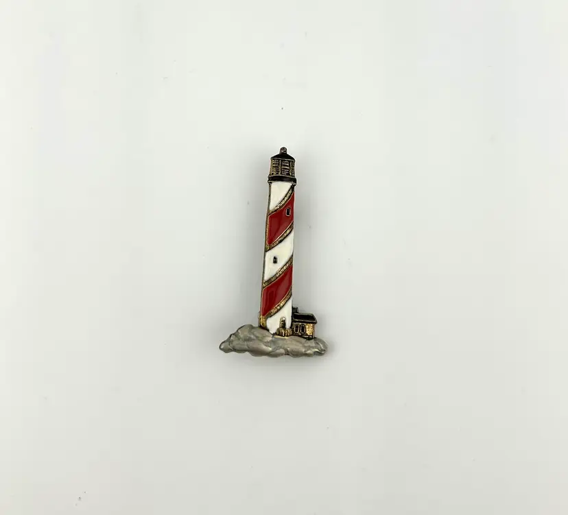 Vintage Enamel on Metal Lighthouse Brooch