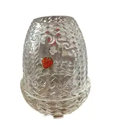 Fenton 2-piece Fairy Light Clear Basketweave With Strawberries And White Flowers HP By Amy Sallee 5” X 3 1/2” -READ