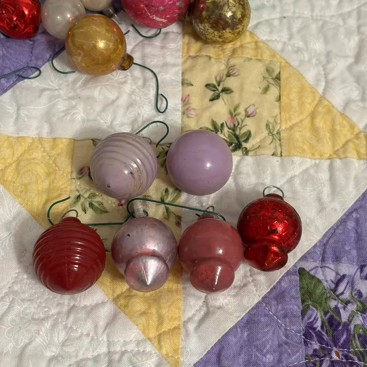 Vtg MCM Christmas Small Ornaments 28 In All Mercury Glass Plastic Unusual