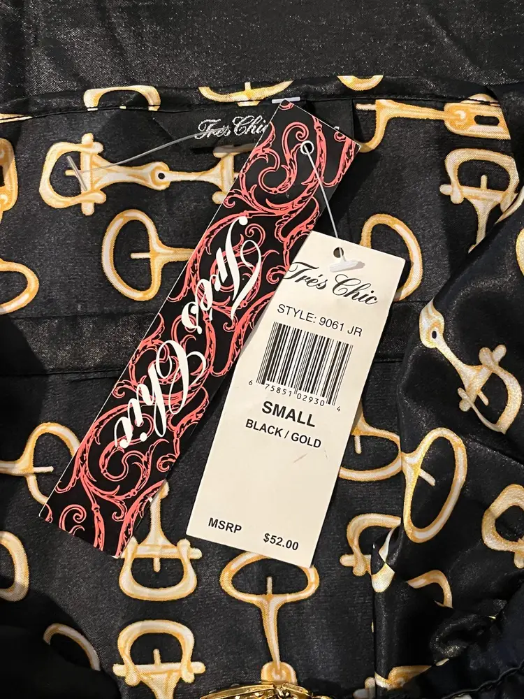 Vintage Y2k 90s Black Gold Silk Horse bit Print Dress