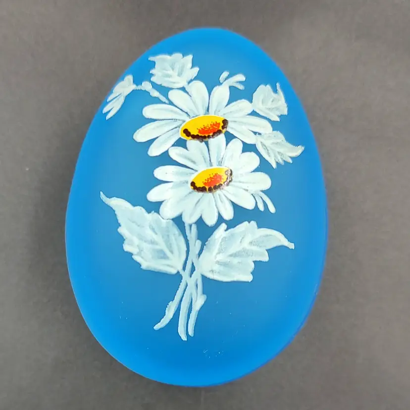 Vtg Westmoreland Bloe Satin Glass Egg Shaped Trinket Box