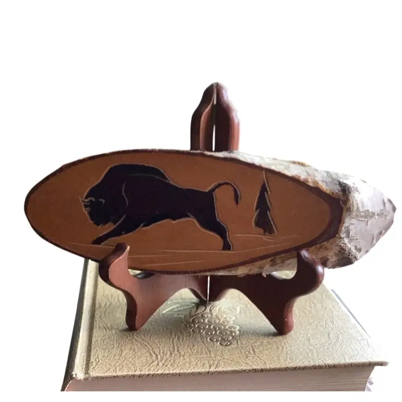 Vintage Hand-carved Bull/Bison On Birch Wood 8 X 2.25 Inches