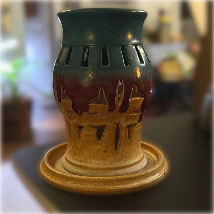 Hand-Signed Studio Pottery Plate and Luminary - 8” tall and 6.5” in diameter