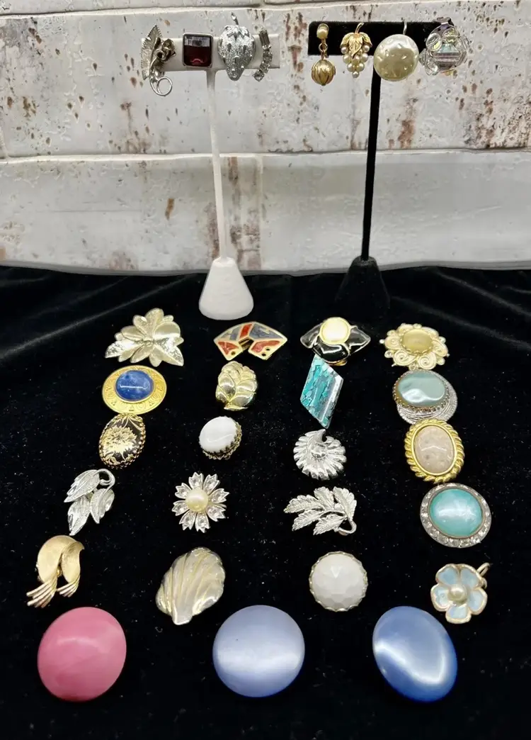 Vintage Single Earring Screw Clip Sterling Costume Jewelry Pearl Glass Craft Lot