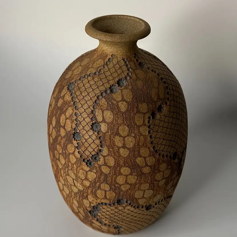 Art Pottery Vase Signed Don McWhorter  1987 Snakeskin Texture Stoneware