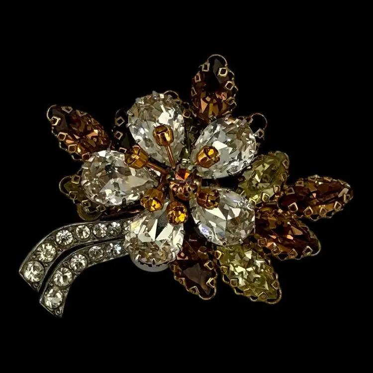 Austrian Crystal Flower Brooch 2.25”