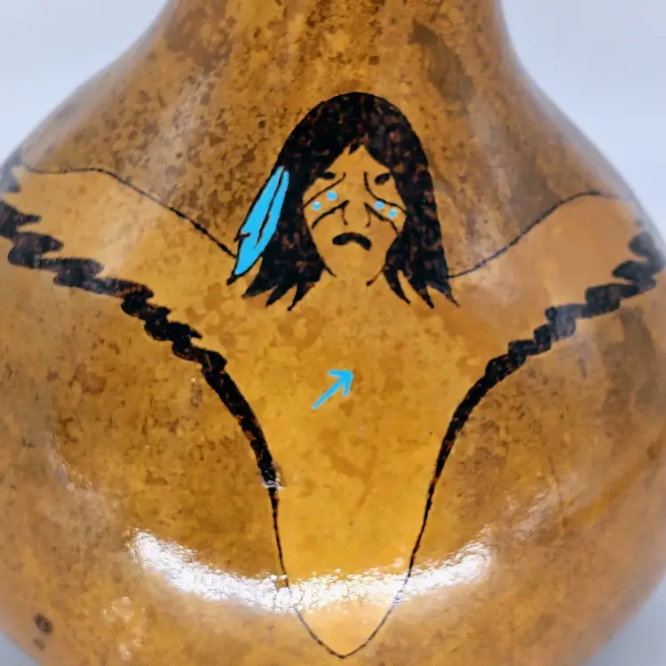 Large Native American Handpainted Gourd, Signed