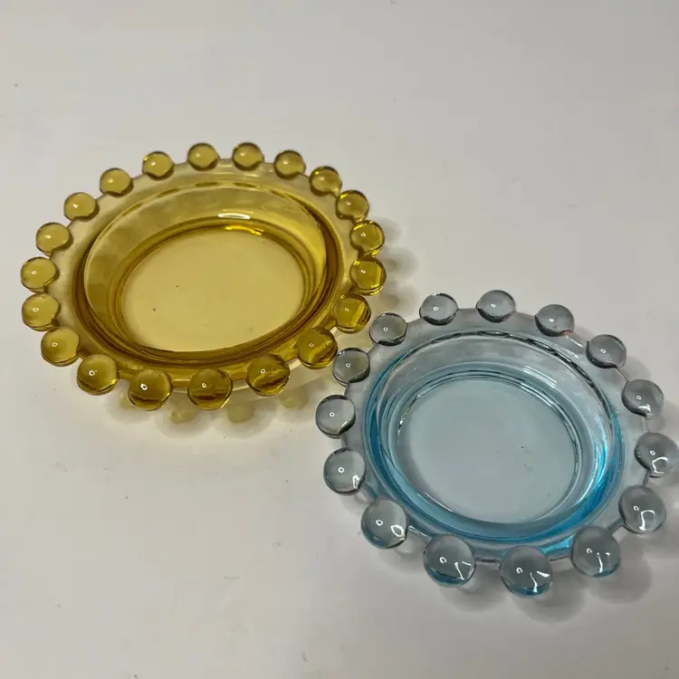 Imperial Glass Nesting Ashtrays Set Of 2 Amber & Aqua  Vintage