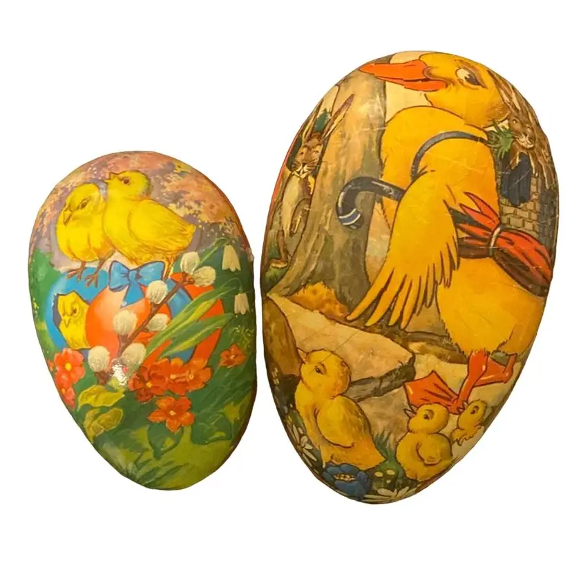 2 Antique West Germany Mâché, Easter Eggs