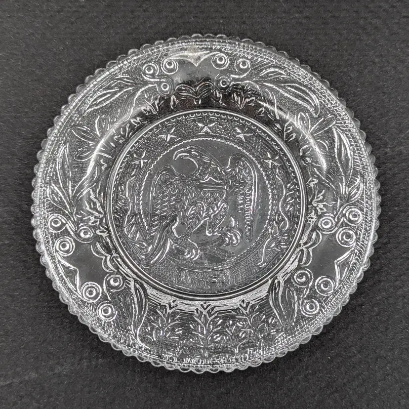 Vintage Pairpoint Cut Glass Scalloped Edge Plate Eagle Americana