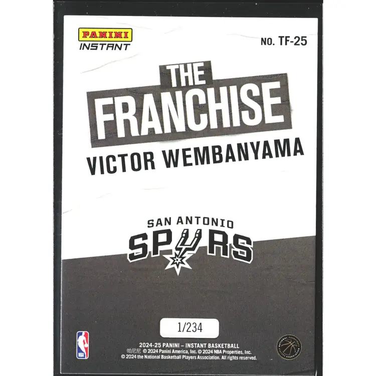 VICTOR WEMBANYAMA Panini Instant THE FRANCHISE Spurs Limited Edition 1/234 total made! Wemby Basketball Card