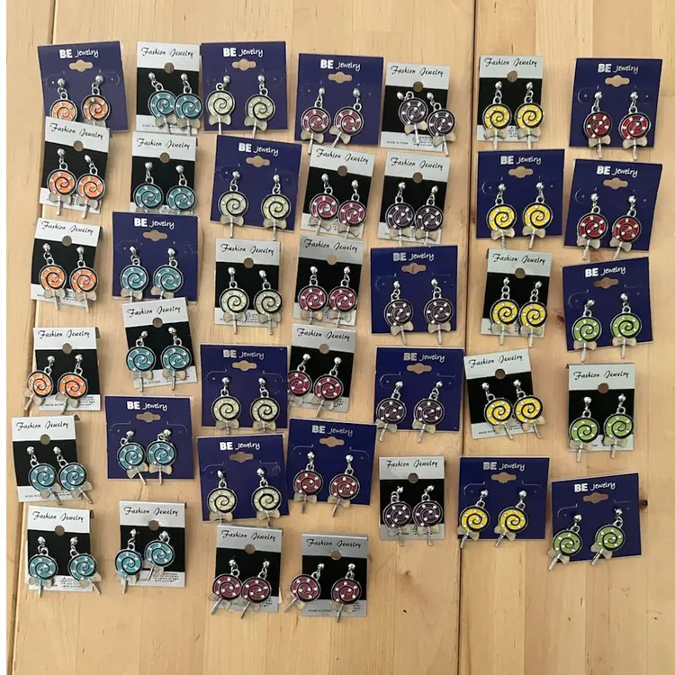 Lot Of 39 Lollipop Assorted Colors Swirl Dangle Earrings NOS