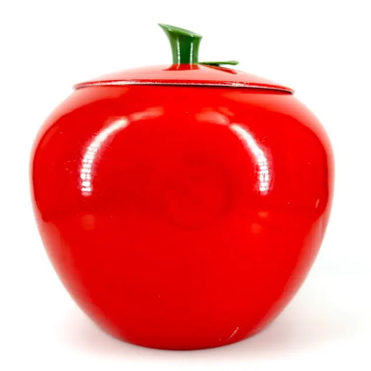 Red Aluminum Metal Apple Cookie Jar