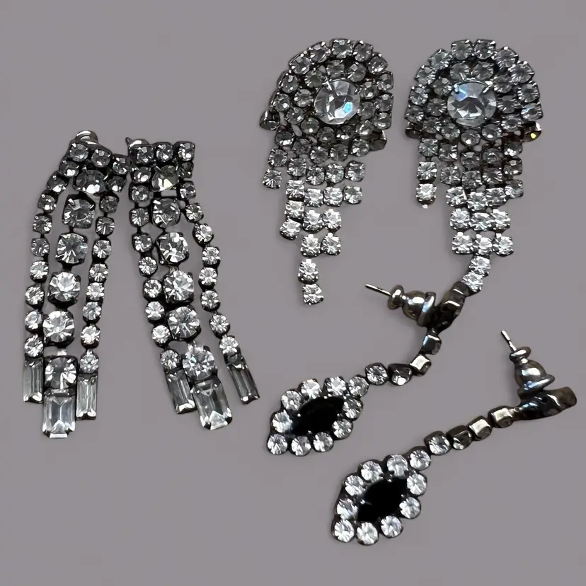 Stunning Rhinestone Post Earrings Lot Of 3 Pairs 1β to 1.5β Long