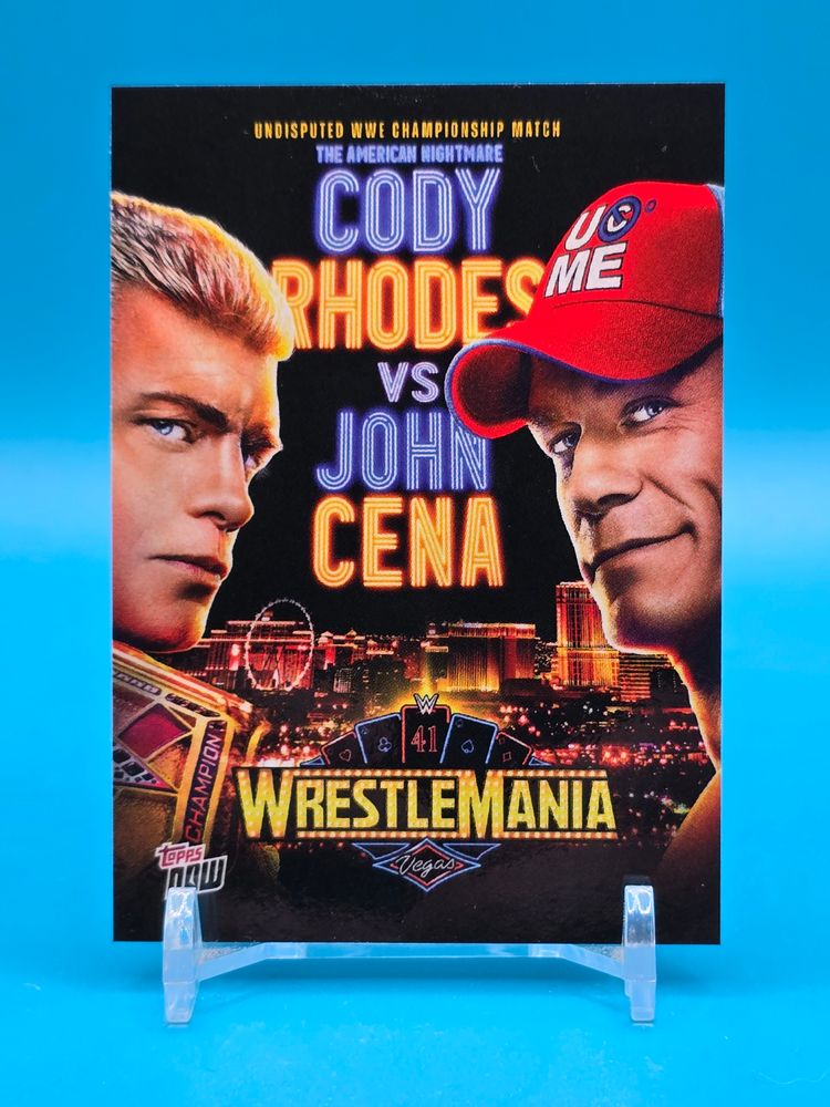 2025 Topps Now WWE WrestleMania 41 Posters 5-card set | Rhodes, Cena, Rollins, Reigns, Punk, Stratton, Flair, Gunther, Jey Uso, Ripley, Sky, Belair