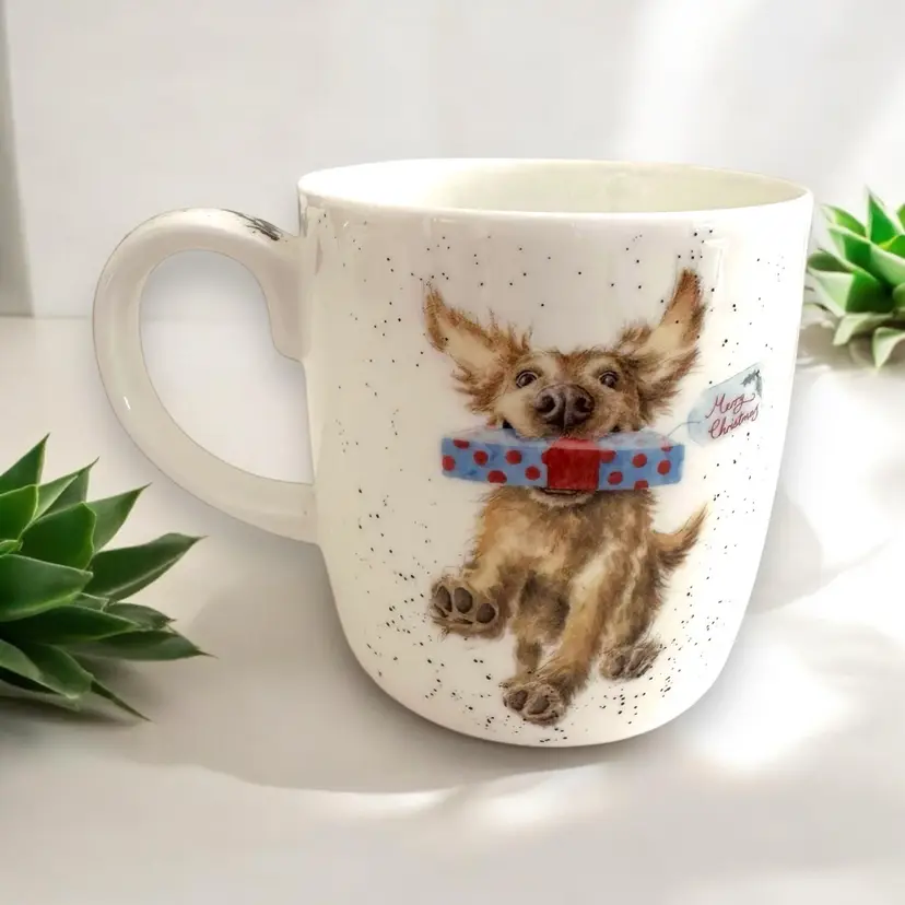 Royal Worcester Wrendale Designs 14 oz Mug - The Christmas Spirit Puppy Dog, Made from Fine Bone China, Dishwasher and Microwave Safe