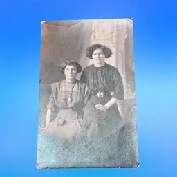 #15 Antique Edwardian Two Sisters Having a Good Hair Day RPPC Postcard, Unused