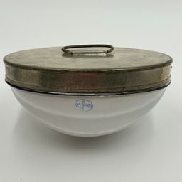 L&G Mfg Co Vintage 1950s White Metal Enamelware Oval Melon Shaped Jello Mold & Lid
