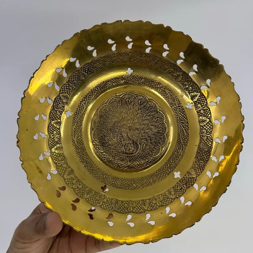 Brass Peacock Shallow Bowl Catch-All