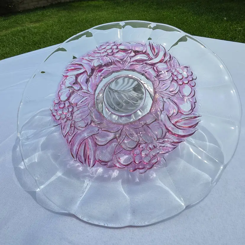 Vintage Indiana Glass Cranberry Flash Footed Platter Cake Plate Sandwich 13.5”